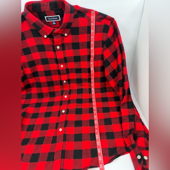 CLUB ROOM SIZE MEDIUM MENS RED & BLACK PLAID CHECKERED LONG SLEEVES SHIRT - Picture 15 of 16